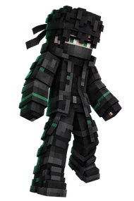 Personaje de Minecraft con armadura negra y detalles verdes, la imagen de Ruin